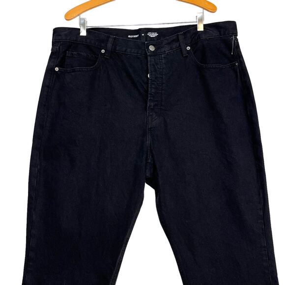 Old Navy Sky Hi Straight Jeans Sz 18 Black Raw Hem Button Fly Rigid Denim - Picture 2 of 8